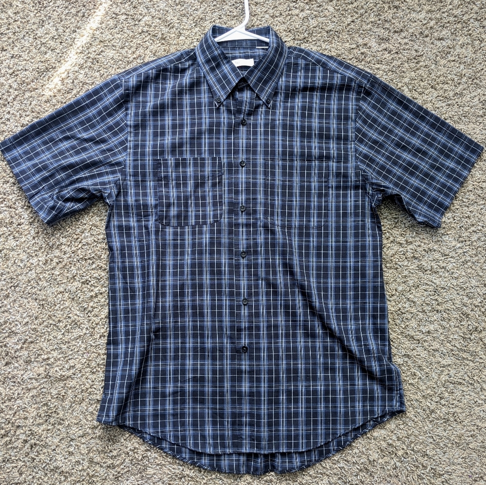 Men's Button Van Heusen Size XL Navy Plaid Shirt
